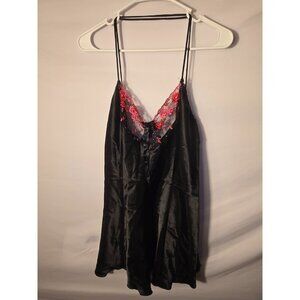 Shirley of Hollywood Silk Black Nightie Nightgown Chemise Sexy Womens Large L